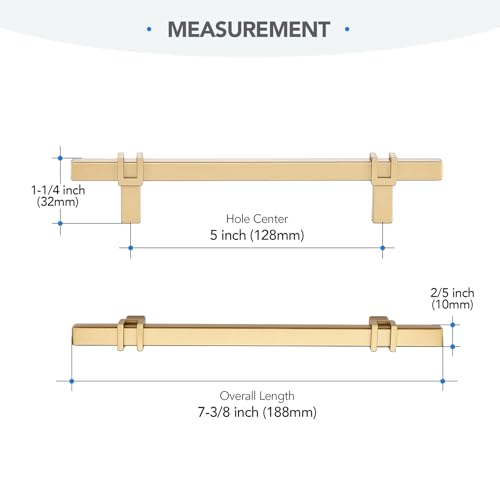 HOME EDIT 5 inch Cabinet Handles, 10 Pack Kitchen Cabinet Handles Gold Drawer Pulls Zinc Alloy Square Bar Kitchen Pulls - color: Gold, size: 5 Inch Hole Center