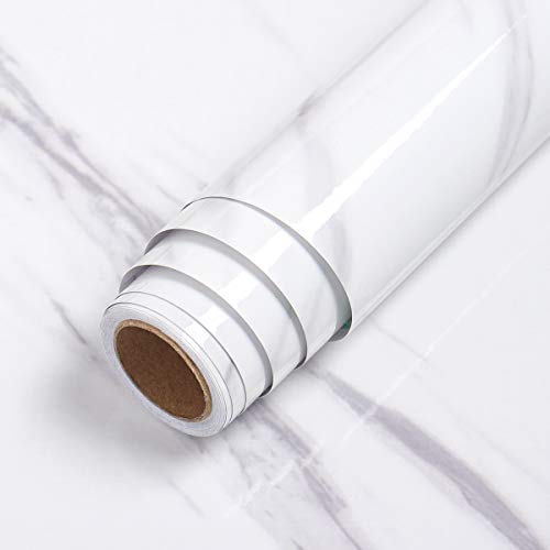 LACHEERY Glossy White Marble Contact Paper 160 x 24 Inch Wide Marble Peel and Stick Countertop Contact Paper Waterproof Removable Granite Wallpaper Self Adhesive White Vinyl Wrap for Countertops Desk - size: 24" x 160"