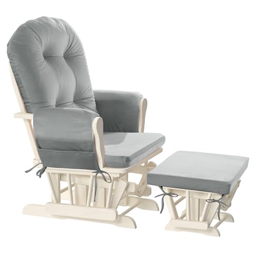 HOMBYS Glider Rocker Replacement Cushions 5 PCS with Storage Side Pocket, Velvet Fabric, Foam & Microfiber Filling, Non-Slip & Washable,Thickened & Supportive for Glider Rocking Chair-Light Grey - color: Light Grey