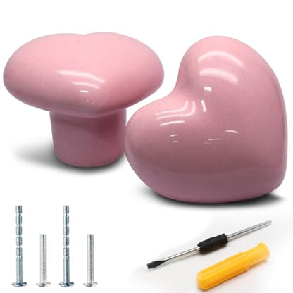 12 Pcs Ceramic Cabinet Knobs, Heart Shaped, Pink - color: Pink, size: 12 Pack