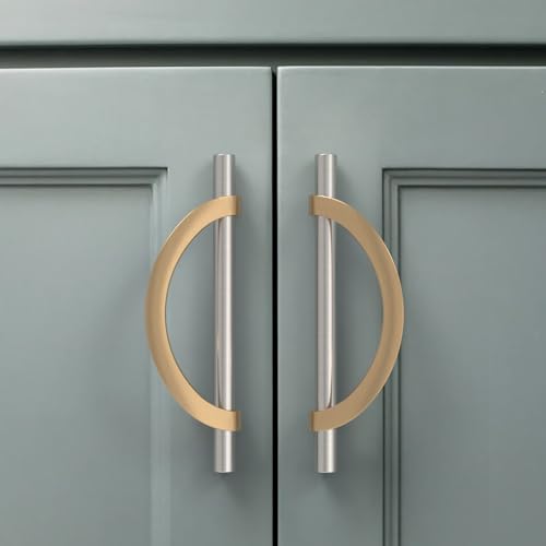 Amerdeco 10 Pack Brushed Satin Nickel and Champagne Bronze Cabinet Pulls 5 Inch(128MM) Hole Centers Kitchen Cabinet Handles Cabinet Hardware Cupboard Handles Drawer Pulls… - color: Champagne Gold Brushed Satin Nickel, size: 5"/128MM Hole Center, style: 10