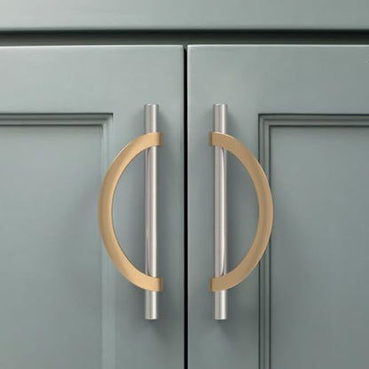 Amerdeco 10 Pack Brushed Satin Nickel and Champagne Bronze Cabinet Pulls 5 Inch(128MM) Hole Centers Kitchen Cabinet Handles Cabinet Hardware Cupboard Handles Drawer Pulls… - color: Champagne Gold Brushed Satin Nickel, size: 5"/128MM Hole Center, style: 10