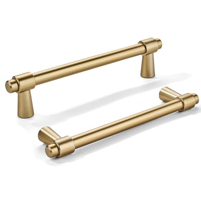 khtumeware 4 inch 5 Pack Brushed Brass Cabinet pulls Zinc Alloy Modern and Simple Cabinet Handle Suitable for Custom Whole-House Furniture (Kitchen/Bathroom/Bedroom). - color: Brushed Brass, size: 4 Inch
