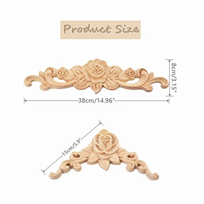 Wood Rose Appliques Onlays Set, 5Pcs Unpainted Decorative Carved Decals - size: Large