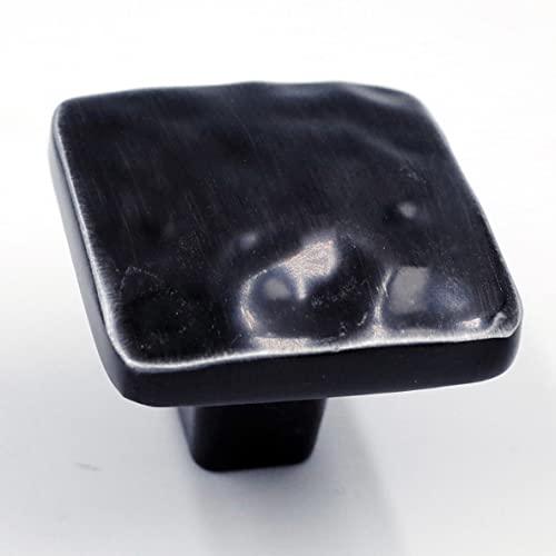 Jetland Square Hammered Cabinet Knobs - 6-Pack, Black with Grey Line, 1-1/4" Knobs, Rustic Solid Cast Square Knobs for Dresser Nightstand Furniture, HT0612BGL30 - color: Black with Grey Line, size: 1-1/4" Knobs