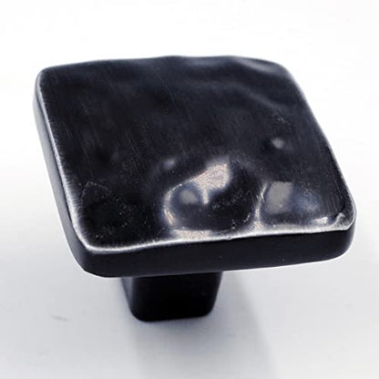 Jetland Square Hammered Cabinet Knobs - 6-Pack, Black with Grey Line, 1-1/4" Knobs, Rustic Solid Cast Square Knobs for Dresser Nightstand Furniture, HT0612BGL30 - color: Black with Grey Line, size: 1-1/4" Knobs