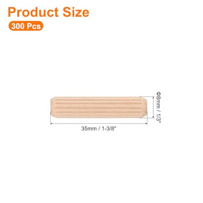 uxcell 300Pcs 1/3" x 1-3/8" Wooden Dowel Pins, Wood Dowels Rods, Furniture Woodworking Grooved Fluted Pin, Wooden Dowels Fluted for Craft, DIY Projects - size: 8 x 35mm