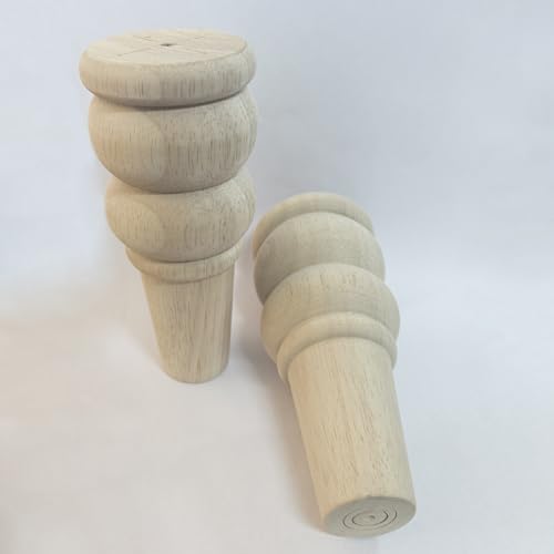 Unfinished Wood Furniture Legs, 6 Inch Decorative Sofa Cabinet Legs with Mounting Plates, Natural Wooden Replacement Feet, Set of 4 (6 Inch)