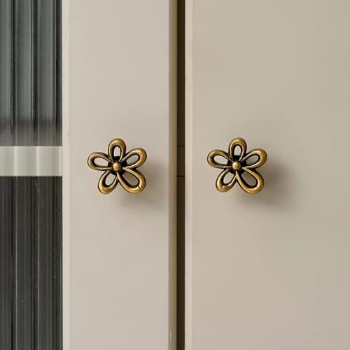 Antique Brass Flower Cabinet Knobs, Boho Knobs 4 Pack | Flower Shape, Antique Brass Finish, Set of 4, Cabinet Hardware, Decorative Knobs - size: Flower-4Pack