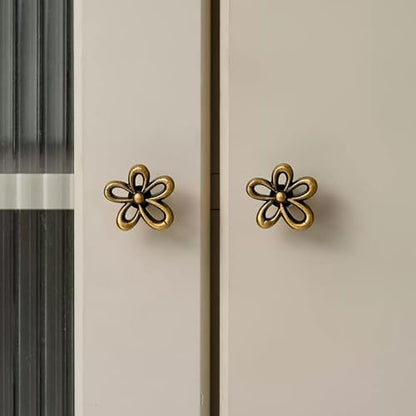 Antique Brass Flower Cabinet Knobs, Boho Knobs 4 Pack | Flower Shape, Antique Brass Finish, Set of 4, Cabinet Hardware, Decorative Knobs - size: Flower-4Pack