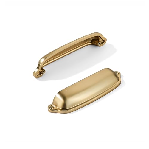 khtumeware 10 Pack Brushed Brass Cup Pulls 3-3/4 Inch Center to Center - Cabinet & Drawer Handles for Kitchen Hardware - color: Brushed Brass, size: 3-3/4"(96mm) Hole Center