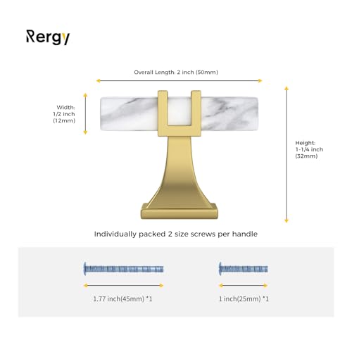 Rergy 10 Pack Cabinet knobs, White Marble & Matte Gold Single Hole Pulls - color: White Marble & Matte Gold &Square, size: Single Hole
