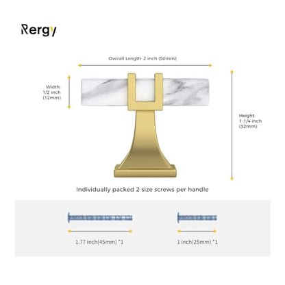 Rergy 10 Pack Cabinet knobs, White Marble & Matte Gold Single Hole Pulls - color: White Marble & Matte Gold &Square, size: Single Hole
