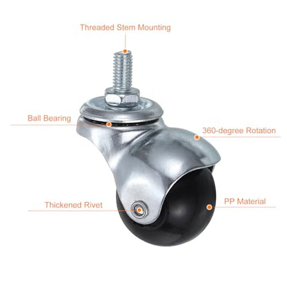 uxcell 1.5 Inch Ball Caster Wheels, 4pcs Threaded Stem Caster 360 Degree Rotatable Caster Wheels for Furniture, Silver Tone - color: Silver Tone, size: 1.5 Inch
