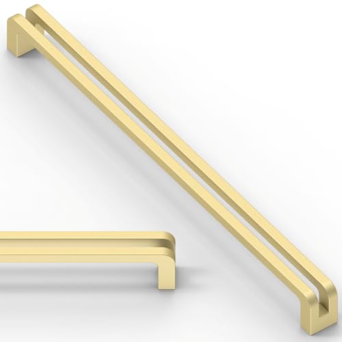 10 Pack Brushed Gold Cabinet Pulls 10 Inch(254mm) Kitchen Cupboard Handles Solid Heavy Duty Zinc Alloy Drawer Pulls - color: Brushed Gold, size: 10" Hole Center