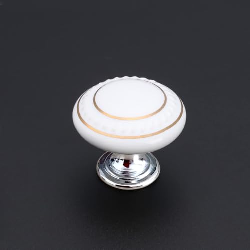 HUAMULAN Ceramic Knobs Round Cabinet Pulls with Zinc Alloy Base 10 Pack - color: White with Gold Circle 10PCS
