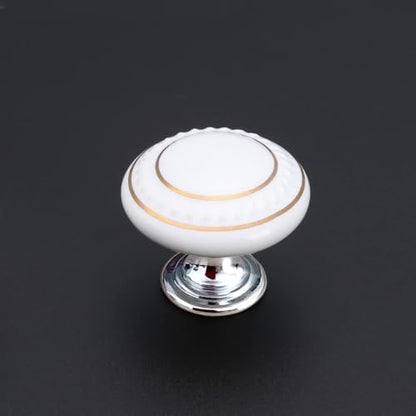 HUAMULAN Ceramic Knobs Round Cabinet Pulls with Zinc Alloy Base 10 Pack - color: White with Gold Circle 10PCS
