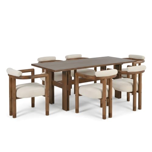 Dining Chair Set with 71 Inch Table, Walnut and Beige - color: Beige,dark Brown,walnut-a