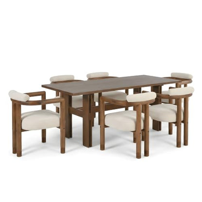 Dining Chair Set with 71 Inch Table, Walnut and Beige - color: Beige,dark Brown,walnut-a