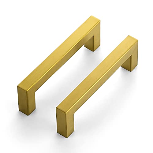Ravinte Brushed Brass Square Cabinet Handles Drawer Pulls 4 Inch 30 Pack - color: Brushed Gold