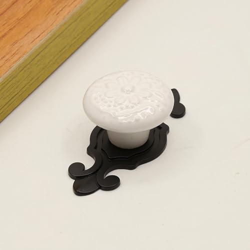HUAMULAN Ceramic Knobs Cabinet Pulls with Black Base Backplate 10 Pack - color: White Knob + Black Base