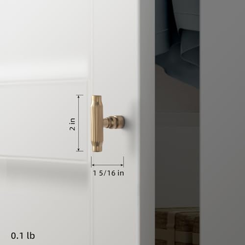 Goo-Ki 6 Pack Champagne Bronze Cabinet T-Bar Knob - Modern Vertical Groove Textured Grip for Kithcen Drawers & Cupboard - color: Champagne Bronze