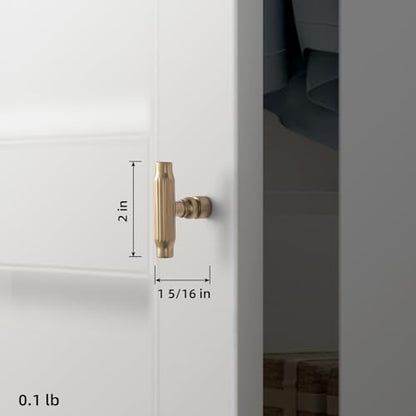 Goo-Ki 6 Pack Champagne Bronze Cabinet T-Bar Knob - Modern Vertical Groove Textured Grip for Kithcen Drawers & Cupboard - color: Champagne Bronze