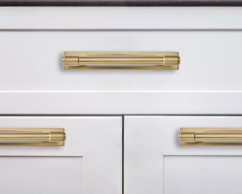khtumeware 5 Pack 6 Inch（152 mm Center to Center Brushed Gold Cabinet Pull Backplate with Base Plate Zinc Brushed Brass Kitchen Cabinet Handles Drawer Pulls Cabinet Hardware - color: Brushed Brass, size: 6"(152mm) Hole Center