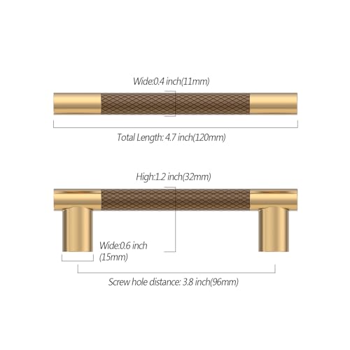 Asidrama 10 Pack 3.75 Inch(96mm) Knurled Brown and Champagne Bronze Kitchen Cabinet Handles, Cabinet Pulls Kitchen Cabinet Hardware Cupboard Handles Drawer Pulls 4496A - color: Brown-Champagne, size: 3.75" Hole Center(96mm)