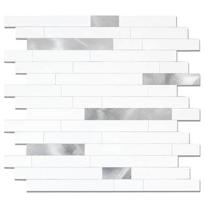 Yipscazo Peel and Stick Stone Metal Backsplash, Stick on Tiles for Backsplash Kitchen (5 Pack, Pure White) - color: Pure White