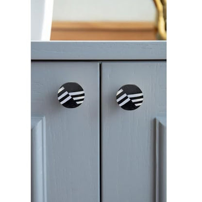 Perilla Home Set of 6 Renaksh Wooden Knob, Wood and MOP (Mother of Pearl) Decorative Cabinet Hardware, Room, Kitchen, Cupboard, Door, Dresser, Wardrobe, and Drawer Pulls (Black & White) - style: Black & white.