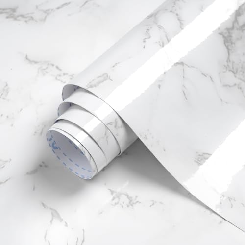 Dimoon 15.7''x78.7'' Marble Peel and Stick Wallpaper White Granite Contact Paper for Countertops Waterproof Kitchen New Environmentally Friendly Materials Thickening Upgrade Renter Friendly Vinyl Wrap - size: 78.7" x 15.7"