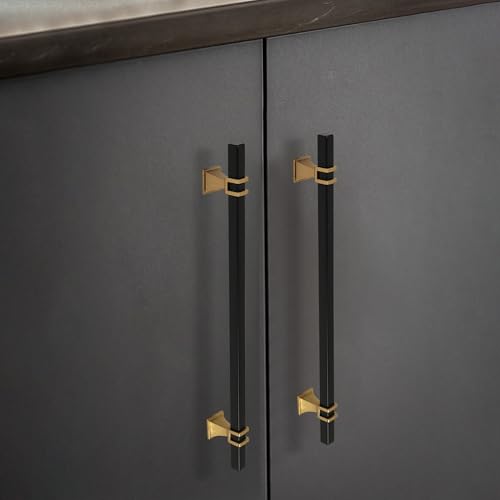 Cabinet Pulls Matte Black and Gold Cabinet Handles, 10 Pack 11-1/3 Inch Kitchen Door Cupboard Wardrobe Drawer Handles, Cabinet Hardware Bar Drawer Pulls, 288mm Hole Centers - color: Black and Gold, size: 11-1/3 inch Hole Centers Pull