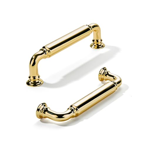 khtumeware 2-Pack Polished Brass Heavy-Duty Solid Cabinet Pulls, 3-1/2 Inch (89mm) Hole Center,Polished Gold Drawer Pulls, Cabinet Hardware, Suitable for Kitchen Cabinets, Bathrooms and Dressers - color: Polished Brass, size: 3-1/2 Inch(89mm)Hole Center