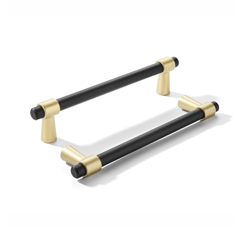 khtumeware 5 inch 5 Pack Matte Black/Brushed Gold Cabinet pulls Zinc Alloy, Kitchen Cabinet Handles, Wardrobe Drawer Handles - Suitable for Bathroom cabinets, Bedroom Furniture - color: Matte Black/Brushed Gold, size: 5 Inch