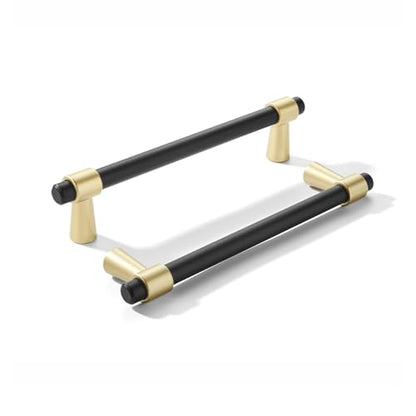 khtumeware 5 inch 5 Pack Matte Black/Brushed Gold Cabinet pulls Zinc Alloy, Kitchen Cabinet Handles, Wardrobe Drawer Handles - Suitable for Bathroom cabinets, Bedroom Furniture - color: Matte Black/Brushed Gold, size: 5 Inch