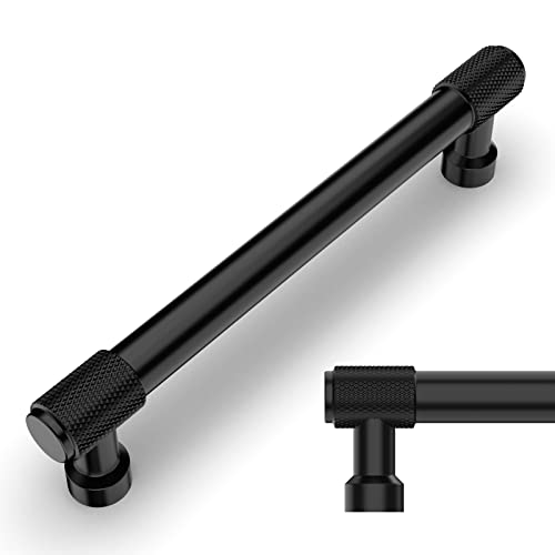 Amerdeco 10 Pack Matte Black Knurled Cabinet Pulls 5 Inch(128mm) Hole Center Kitchen Cabinet Handles Drawer Pulls Cabinet Hardware ZH0034 - color: Matte Black, size: 5"/128MM Hole Center