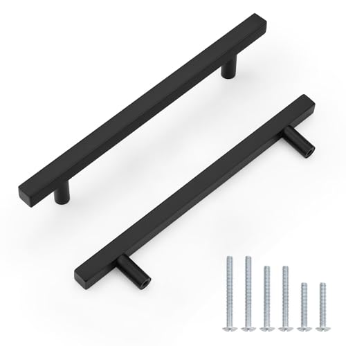 Probrico Matte Black Cabinet Handles & Pulls 6.3" CC Square 5Pack - color: Black, size: Hole Center: 160mm(6.3inch)