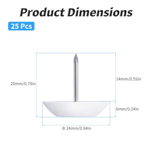 25 Pcs Furniture Glide Nails, 24x6mm, Round Bottom, Nylon - size: Φ24×6mm