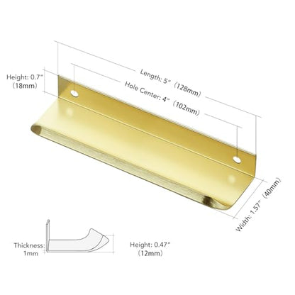 Ravinte Hardware Gold Cabinet Handles Finger Edge Pulls 5 Inch CC 10 Pack - color: Gold, size: 128mm/5" Overall Length
