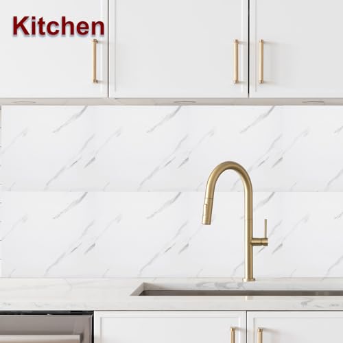 HARFINGTON 15pcs Peel and Stick Marble Tiles, Waterproof Wall Panel Backsplash, 12"x12" PVC Peel and Stick Shower Tiles for Bathroom, Kitchen, Living, Elegant White Design - style: Elegant White