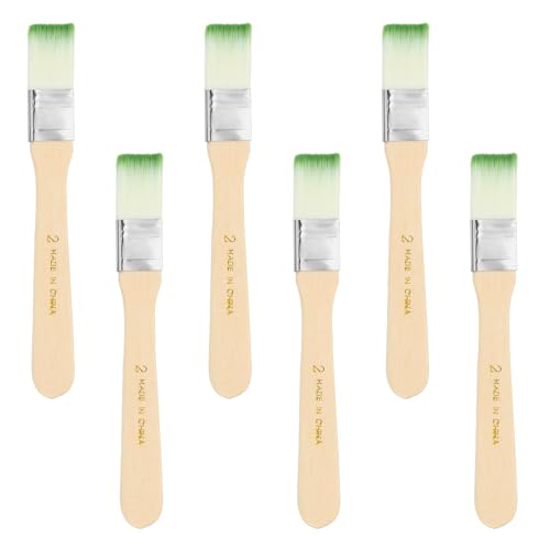 PATIKIL 6Pcs Wooden Paint Brush Set, 5.4" Nylon Bristle Flat Brushes #2 - color: Green/White, size: #2