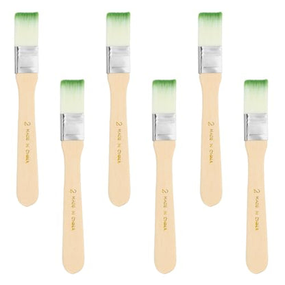 PATIKIL 6Pcs Wooden Paint Brush Set, 5.4" Nylon Bristle Flat Brushes #2 - color: Green/White, size: #2
