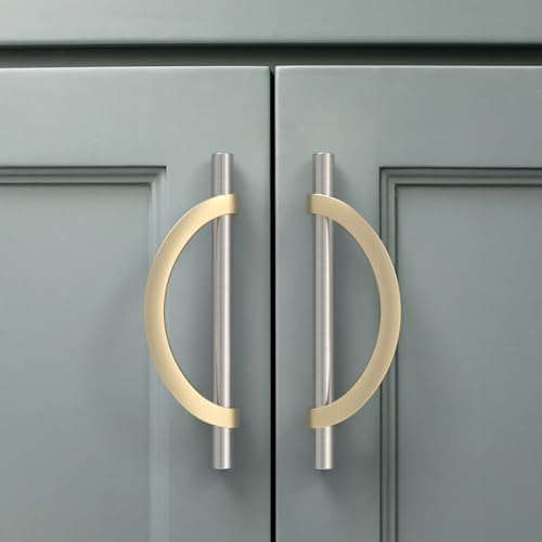 Amerdeco 10 Pack Brushed Satin Nickel and Gold Cabinet Pulls 5 Inch(128MM) Hole Centers Kitchen Cabinet Handles Cabinet Hardware Cupboard Handles Drawer Pulls… - color: Brushed Satin Nickel Gold, size: 5"/128MM Hole Center, style: 10 Pack