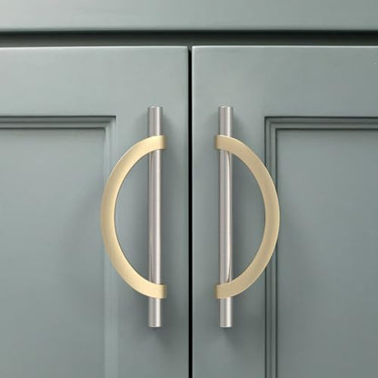 Amerdeco 10 Pack Brushed Satin Nickel and Gold Cabinet Pulls 5 Inch(128MM) Hole Centers Kitchen Cabinet Handles Cabinet Hardware Cupboard Handles Drawer Pulls… - color: Brushed Satin Nickel Gold, size: 5"/128MM Hole Center, style: 10 Pack