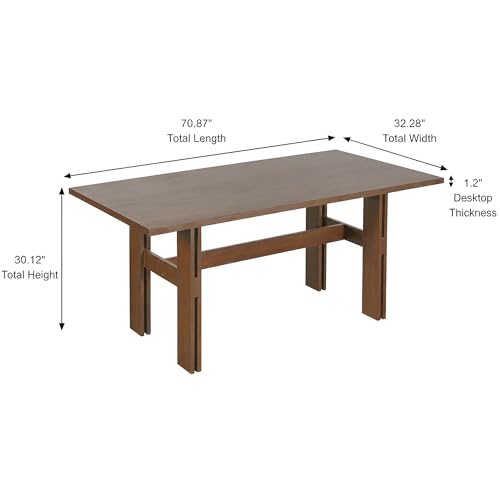 7-Piece Dining Table Set with 6 Chairs, 71 Inch, Walnut - color: Beige,walnut-a