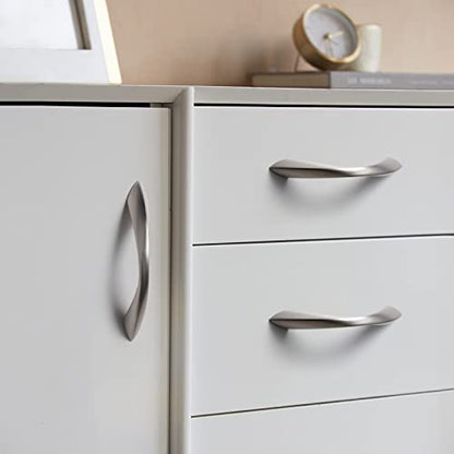 5 Pack Brushed Nickel Cabinet Pulls 3 Inch Arch Twisted Silver Handles Drawer Kitchen Cupboard Bathroom Dresser Cabinet Hardware Zinc Alloy - color: Brushed Nickel, size: 3 Inch Hole Centers