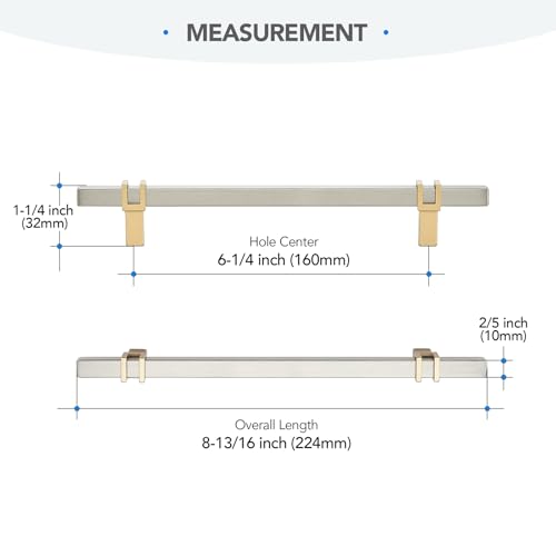 HOME EDIT 25 Pack 6-1/4 inch Cabinet Handles, Kitchen Cabinet Handles Brushed Nickel and Gold Drawer Pulls Zinc Alloy Square Bar Kitchen Pulls - color: Brushed Nickel and Gold, size: 6-1/4 Inch Hole Center