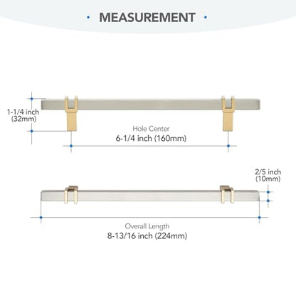 HOME EDIT 25 Pack 6-1/4 inch Cabinet Handles, Kitchen Cabinet Handles Brushed Nickel and Gold Drawer Pulls Zinc Alloy Square Bar Kitchen Pulls - color: Brushed Nickel and Gold, size: 6-1/4 Inch Hole Center