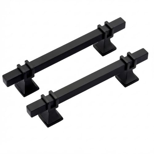 Rergy 10 Pack 4 Inch Matt Black Cabinet Handles, Solid Zinc Alloy - color: Black, size: 4 Inch Hole Center